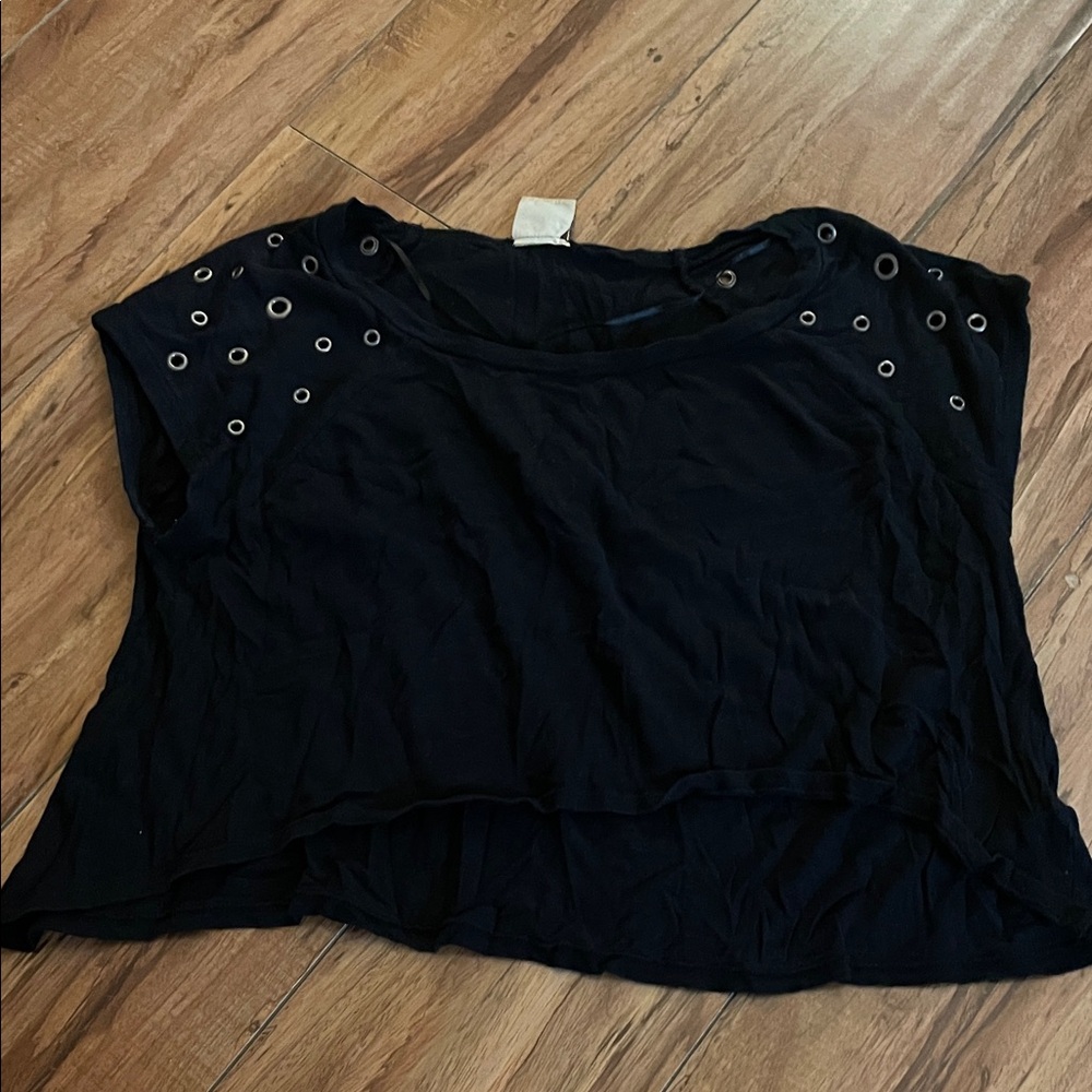 Stylish Black Women's Top with Eyelet Detail